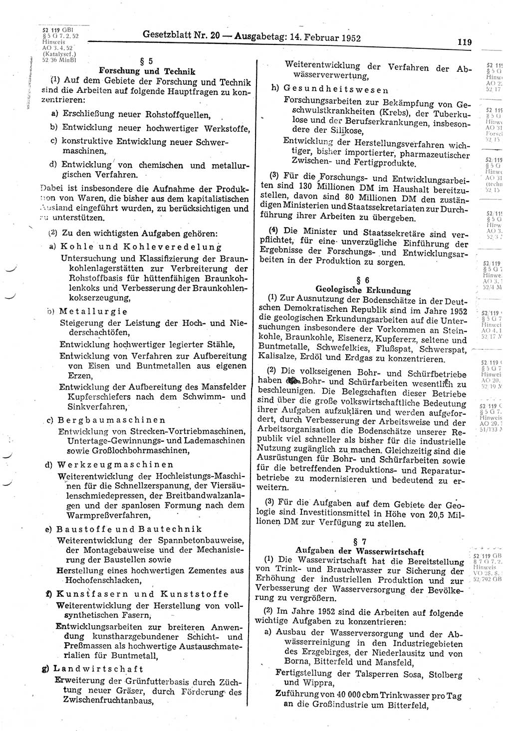 Gesetzblatt (GBl.) der Deutschen Demokratischen Republik (DDR) 1952, Seite 119 (GBl. DDR 1952, S. 119)