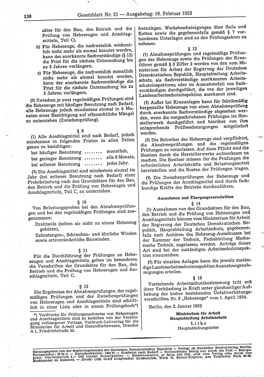 Gesetzblatt (GBl.) der Deutschen Demokratischen Republik (DDR) 1952, Seite 130 (GBl. DDR 1952, S. 130)