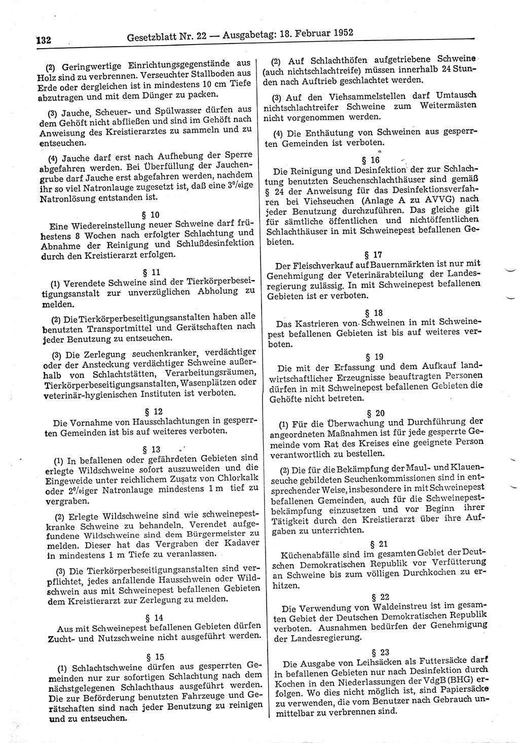 Gesetzblatt (GBl.) der Deutschen Demokratischen Republik (DDR) 1952, Seite 132 (GBl. DDR 1952, S. 132)