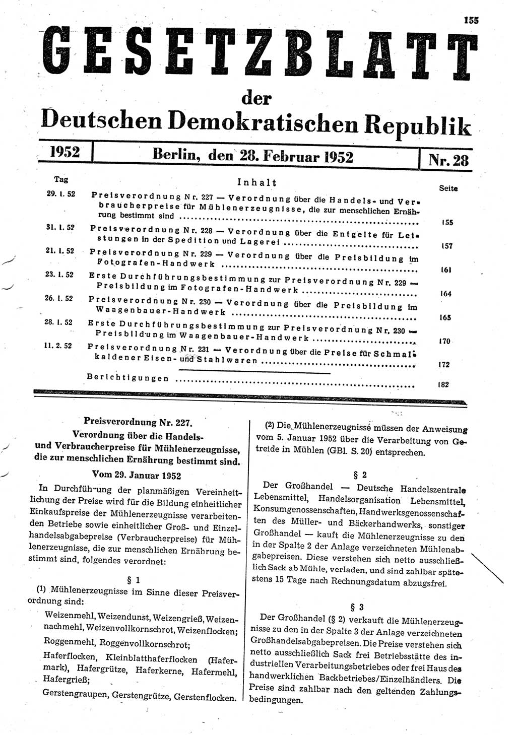 Gesetzblatt (GBl.) der Deutschen Demokratischen Republik (DDR) 1952, Seite 155 (GBl. DDR 1952, S. 155)