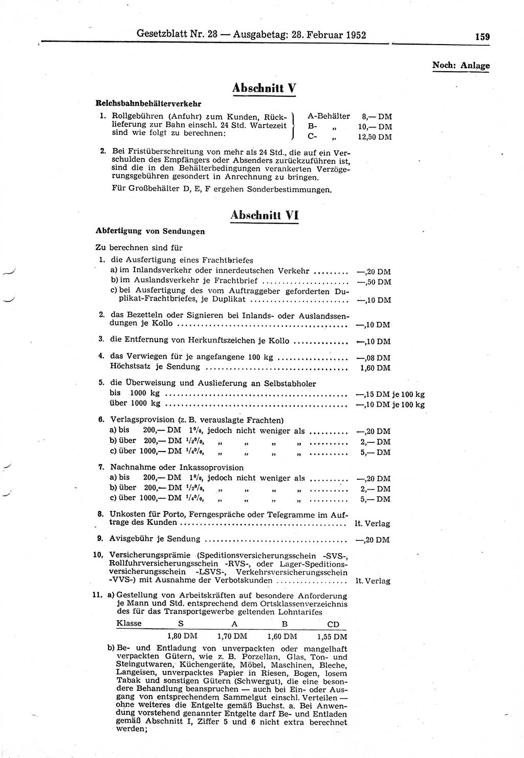 Gesetzblatt (GBl.) der Deutschen Demokratischen Republik (DDR) 1952, Seite 159 (GBl. DDR 1952, S. 159)