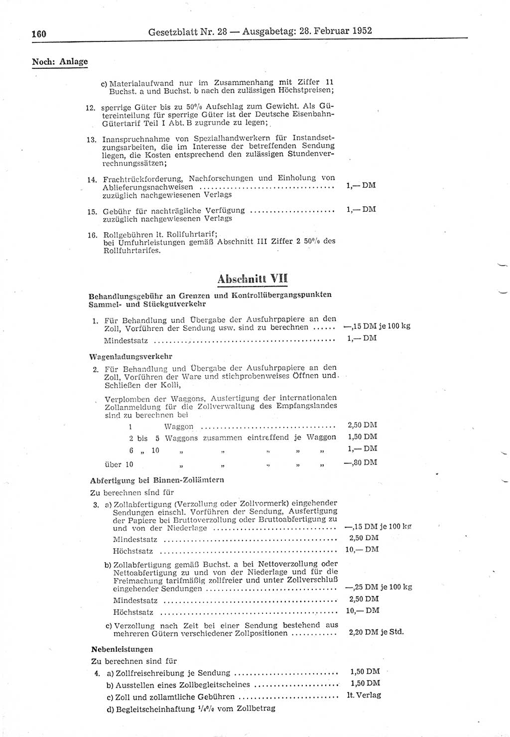 Gesetzblatt (GBl.) der Deutschen Demokratischen Republik (DDR) 1952, Seite 160 (GBl. DDR 1952, S. 160)