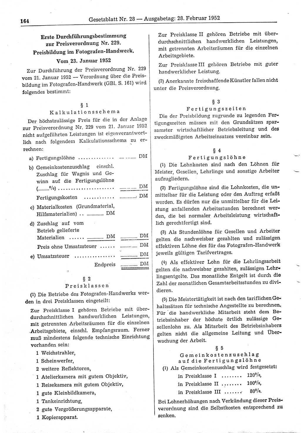 Gesetzblatt (GBl.) der Deutschen Demokratischen Republik (DDR) 1952, Seite 164 (GBl. DDR 1952, S. 164)