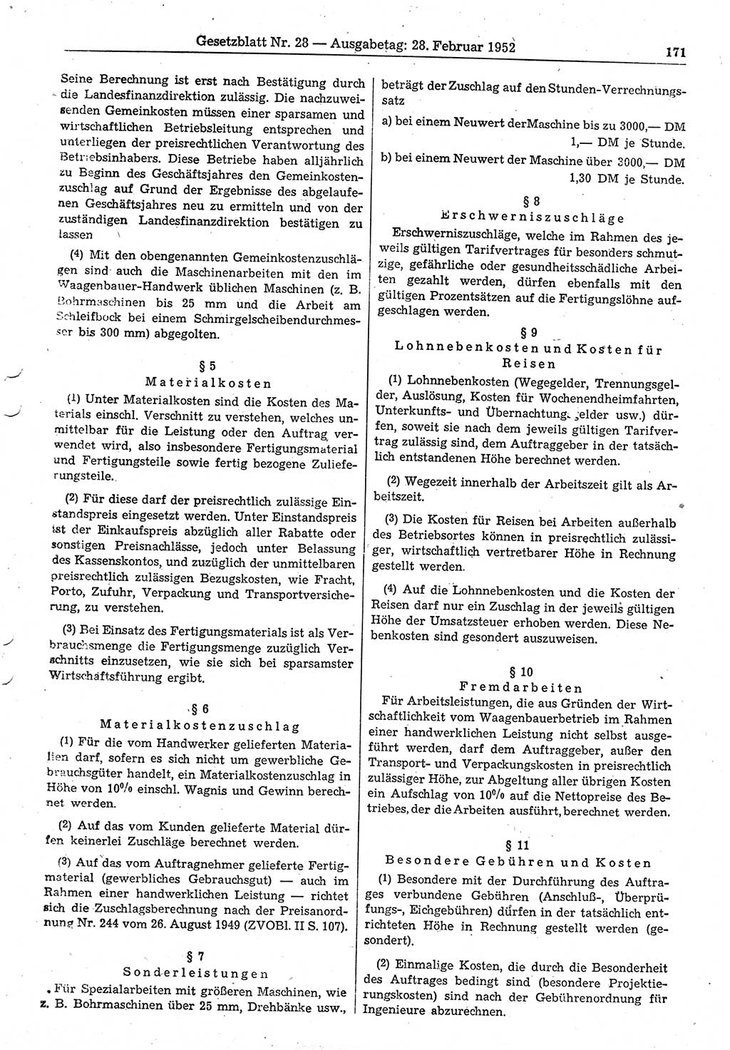 Gesetzblatt (GBl.) der Deutschen Demokratischen Republik (DDR) 1952, Seite 171 (GBl. DDR 1952, S. 171)