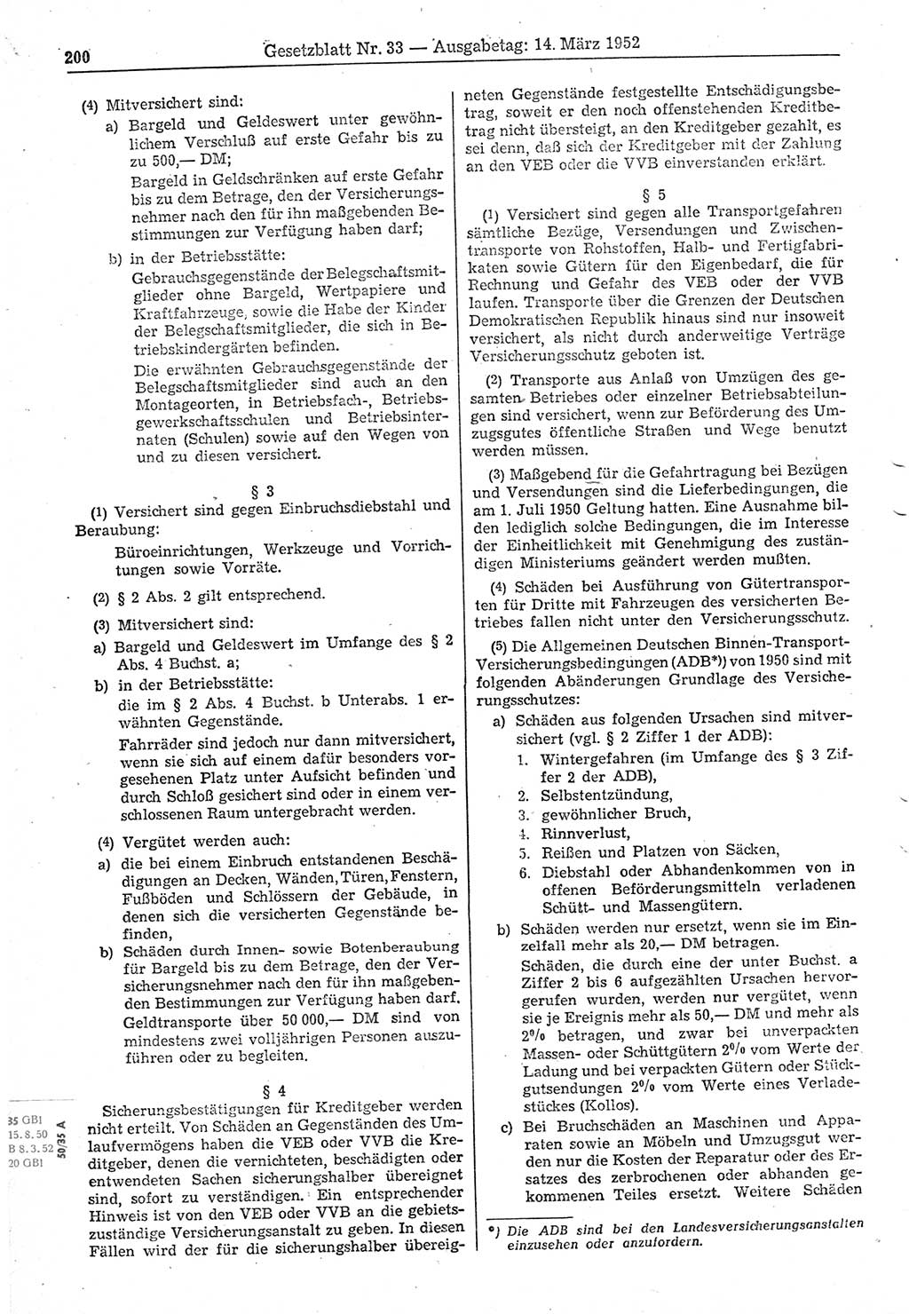 Gesetzblatt (GBl.) der Deutschen Demokratischen Republik (DDR) 1952, Seite 200 (GBl. DDR 1952, S. 200)