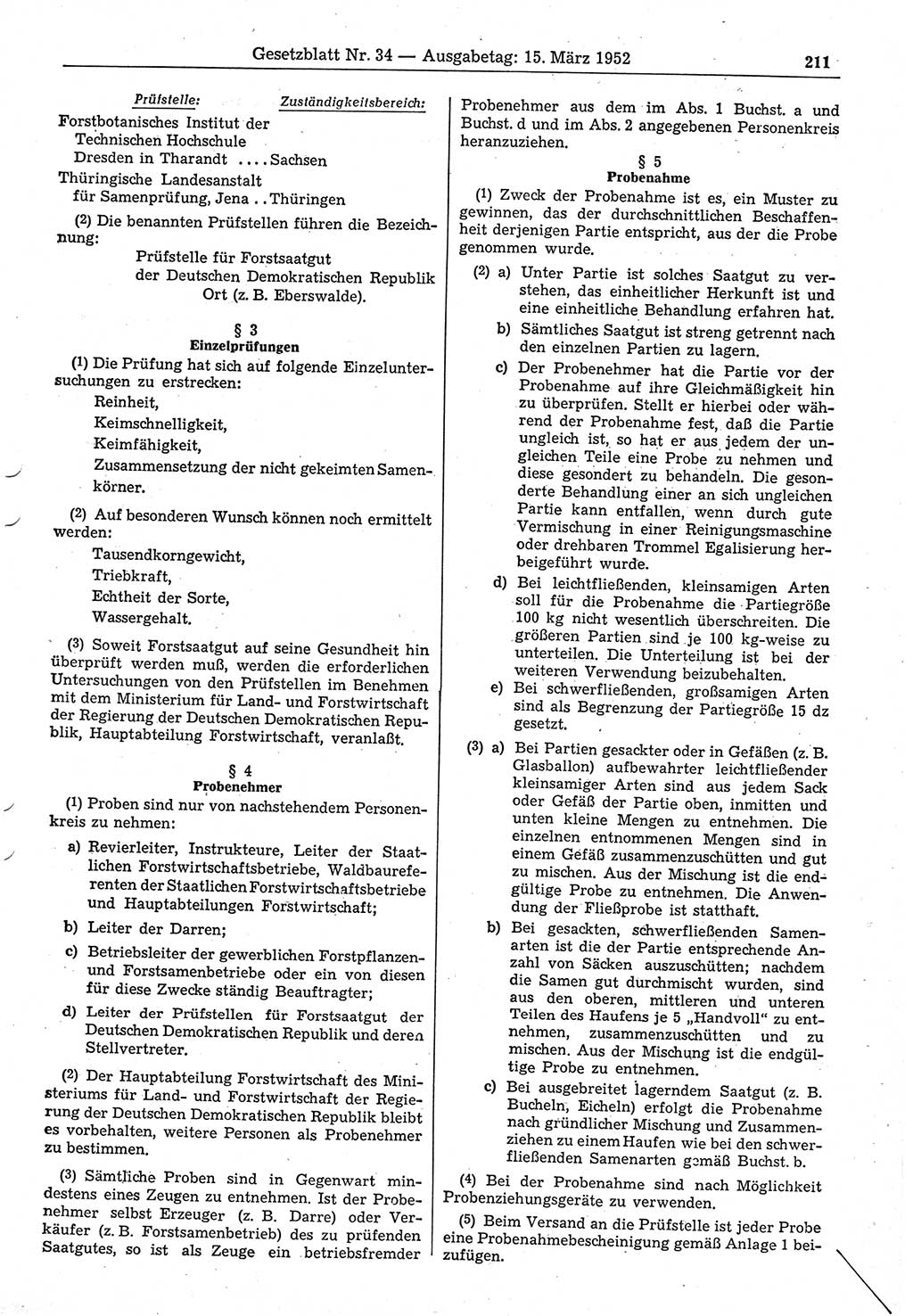 Gesetzblatt (GBl.) der Deutschen Demokratischen Republik (DDR) 1952, Seite 211 (GBl. DDR 1952, S. 211)