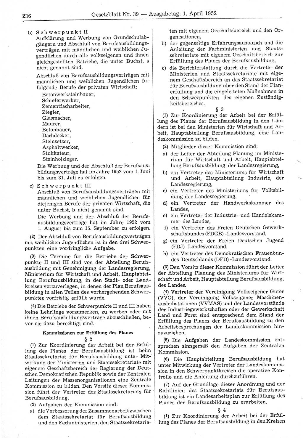 Gesetzblatt (GBl.) der Deutschen Demokratischen Republik (DDR) 1952, Seite 236 (GBl. DDR 1952, S. 236)