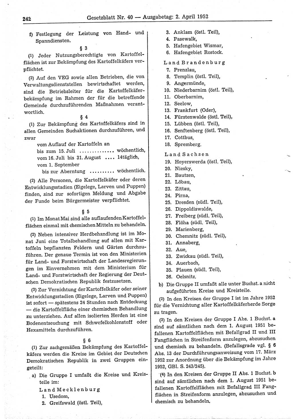 Gesetzblatt (GBl.) der Deutschen Demokratischen Republik (DDR) 1952, Seite 242 (GBl. DDR 1952, S. 242)
