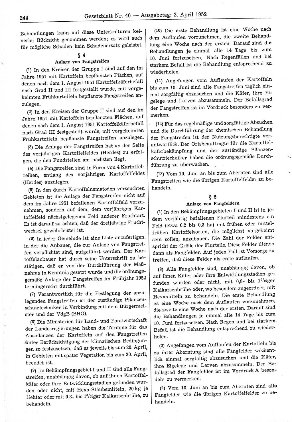 Gesetzblatt (GBl.) der Deutschen Demokratischen Republik (DDR) 1952, Seite 244 (GBl. DDR 1952, S. 244)