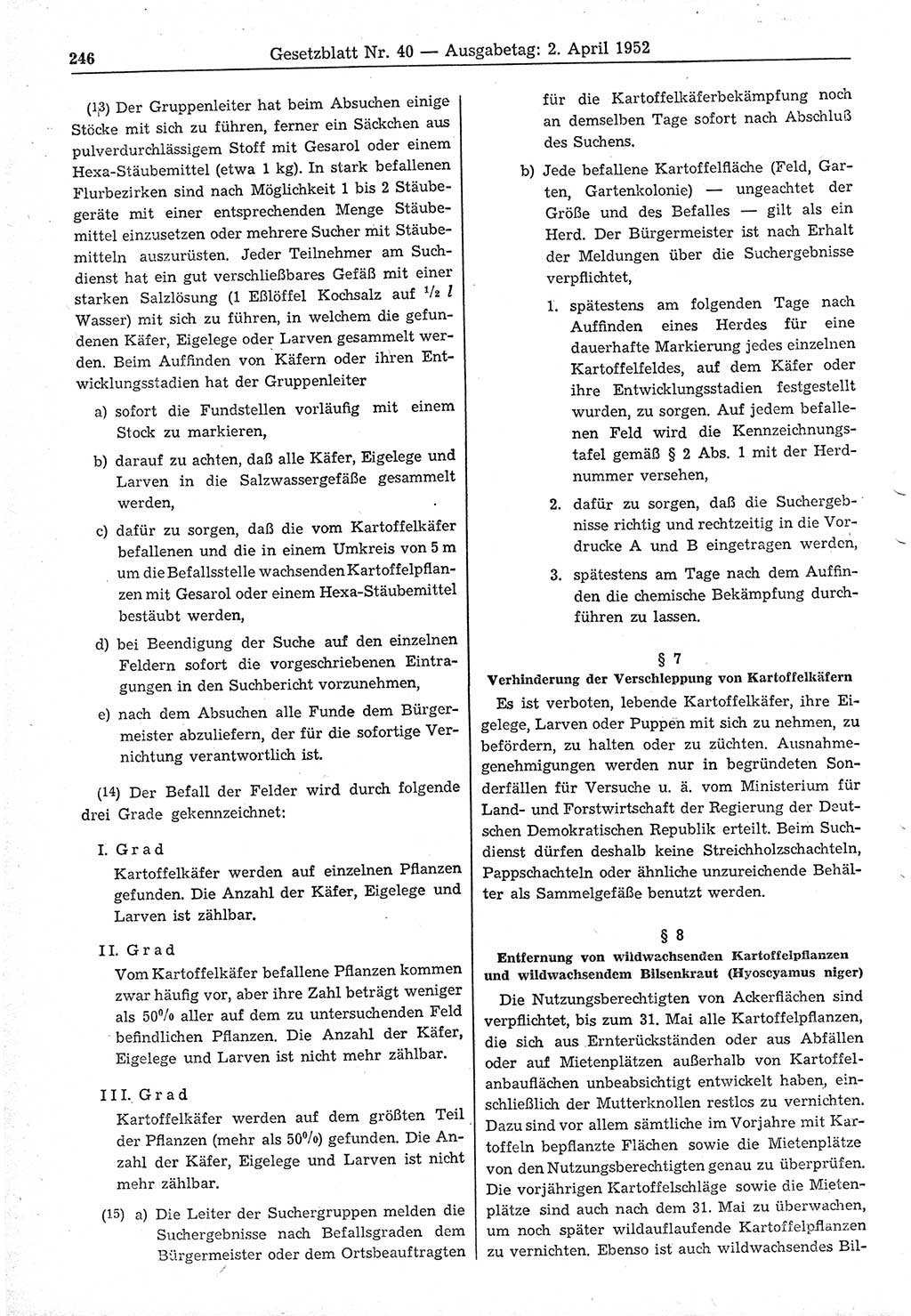 Gesetzblatt (GBl.) der Deutschen Demokratischen Republik (DDR) 1952, Seite 246 (GBl. DDR 1952, S. 246)