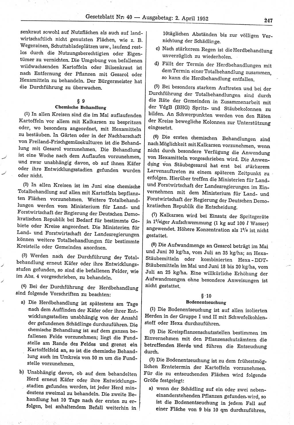 Gesetzblatt (GBl.) der Deutschen Demokratischen Republik (DDR) 1952, Seite 247 (GBl. DDR 1952, S. 247)