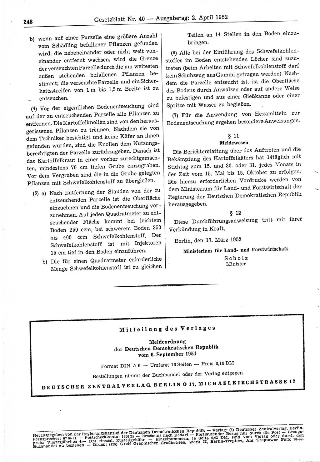 Gesetzblatt (GBl.) der Deutschen Demokratischen Republik (DDR) 1952, Seite 248 (GBl. DDR 1952, S. 248)