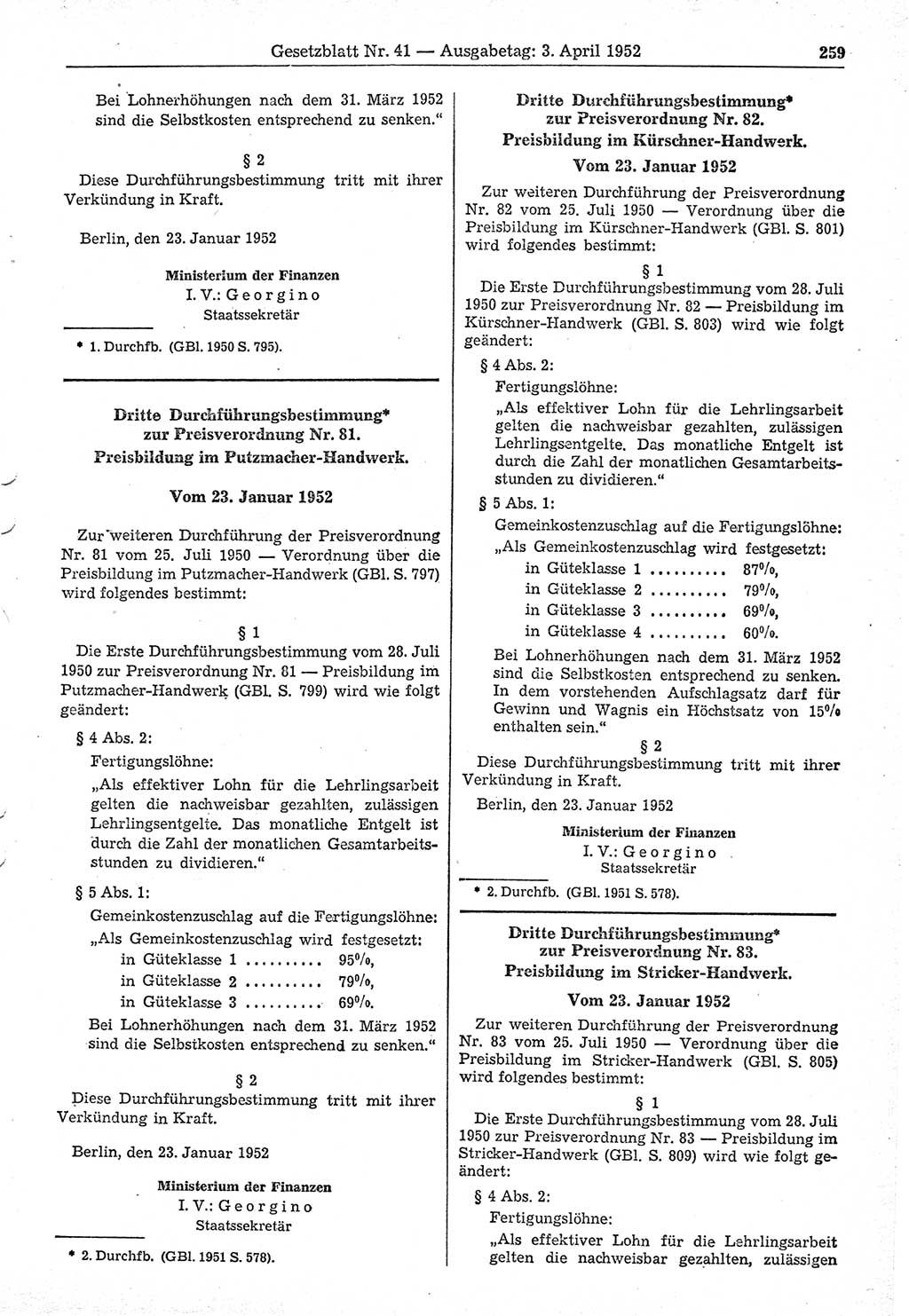 Gesetzblatt (GBl.) der Deutschen Demokratischen Republik (DDR) 1952, Seite 259 (GBl. DDR 1952, S. 259)