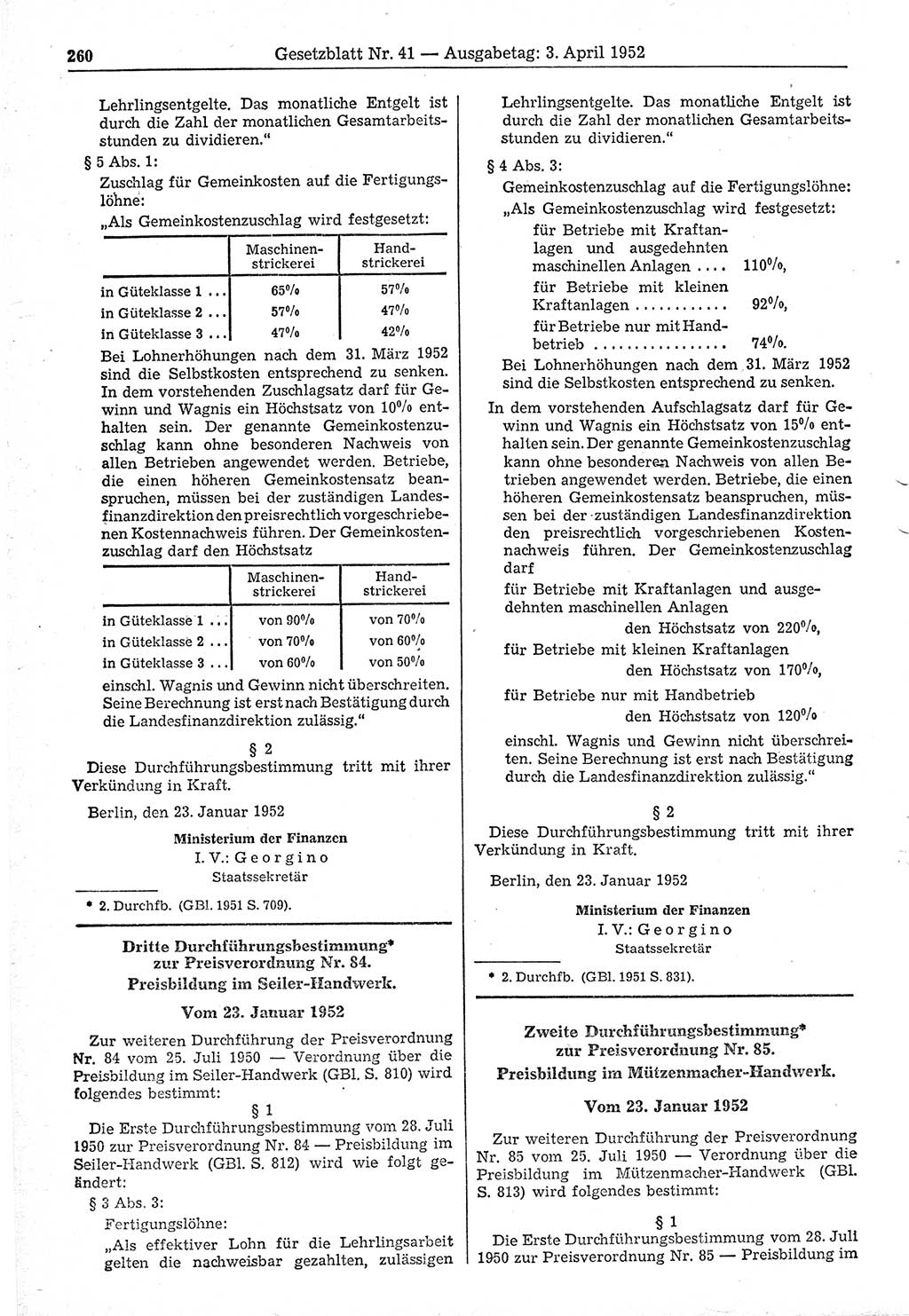 Gesetzblatt (GBl.) der Deutschen Demokratischen Republik (DDR) 1952, Seite 260 (GBl. DDR 1952, S. 260)