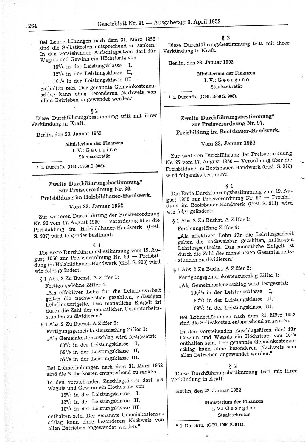 Gesetzblatt (GBl.) der Deutschen Demokratischen Republik (DDR) 1952, Seite 264 (GBl. DDR 1952, S. 264)