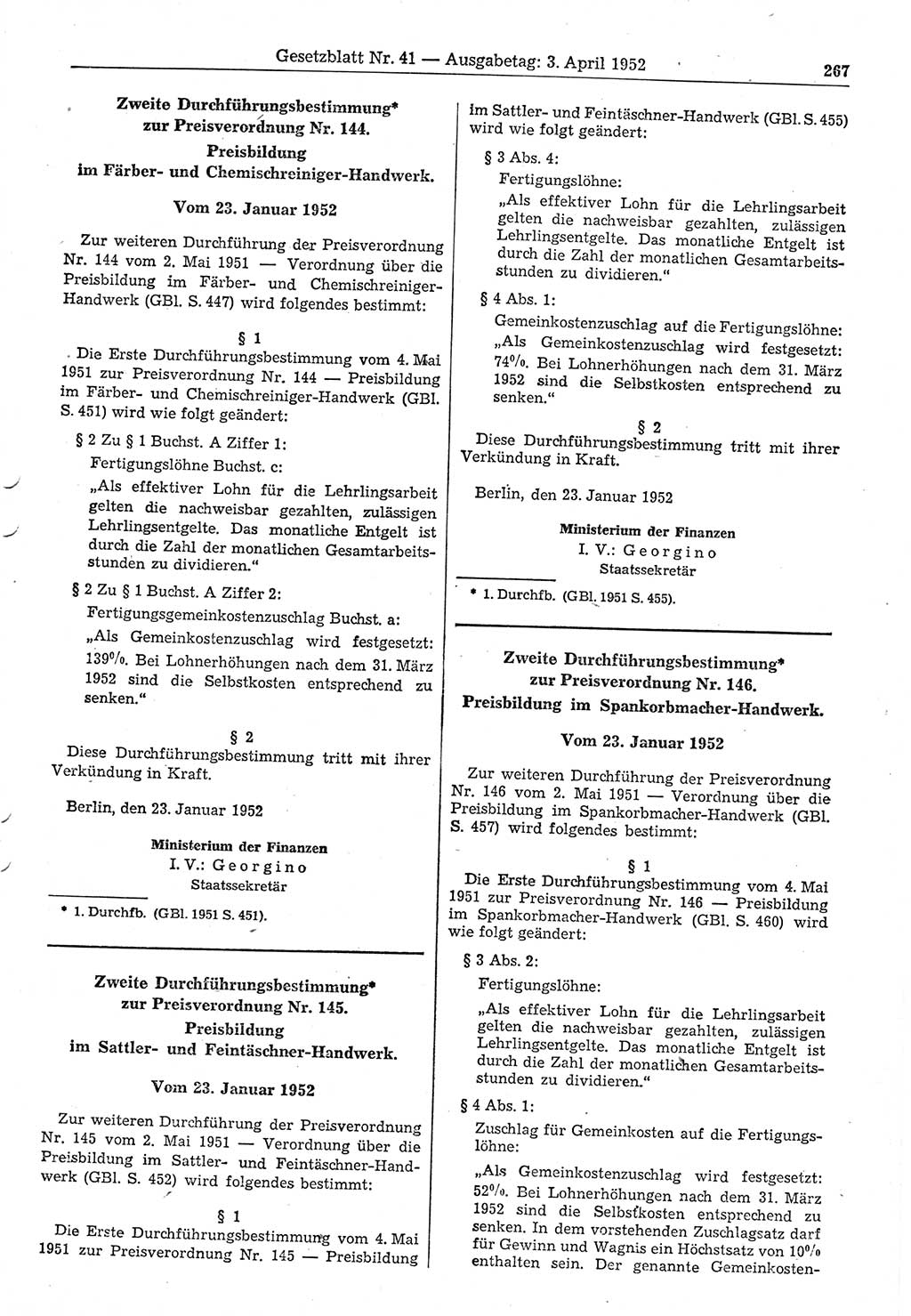 Gesetzblatt (GBl.) der Deutschen Demokratischen Republik (DDR) 1952, Seite 267 (GBl. DDR 1952, S. 267)