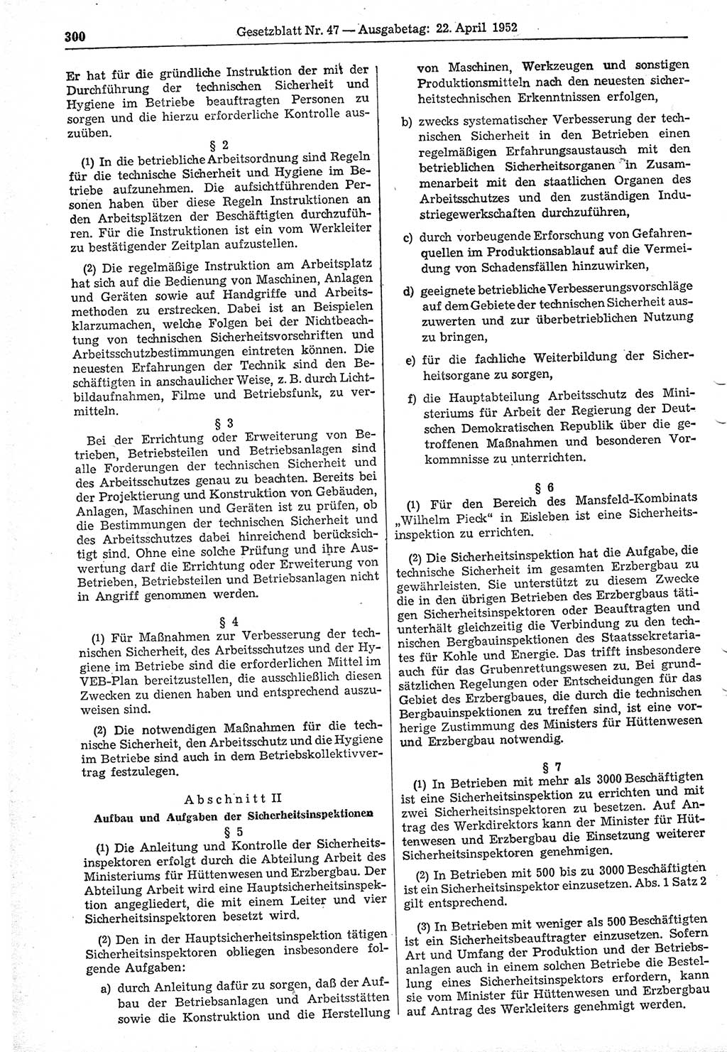 Gesetzblatt (GBl.) der Deutschen Demokratischen Republik (DDR) 1952, Seite 300 (GBl. DDR 1952, S. 300)