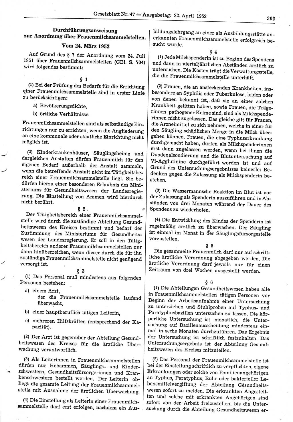 Gesetzblatt (GBl.) der Deutschen Demokratischen Republik (DDR) 1952, Seite 303 (GBl. DDR 1952, S. 303)