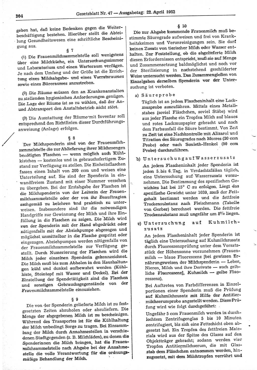 Gesetzblatt (GBl.) der Deutschen Demokratischen Republik (DDR) 1952, Seite 304 (GBl. DDR 1952, S. 304)