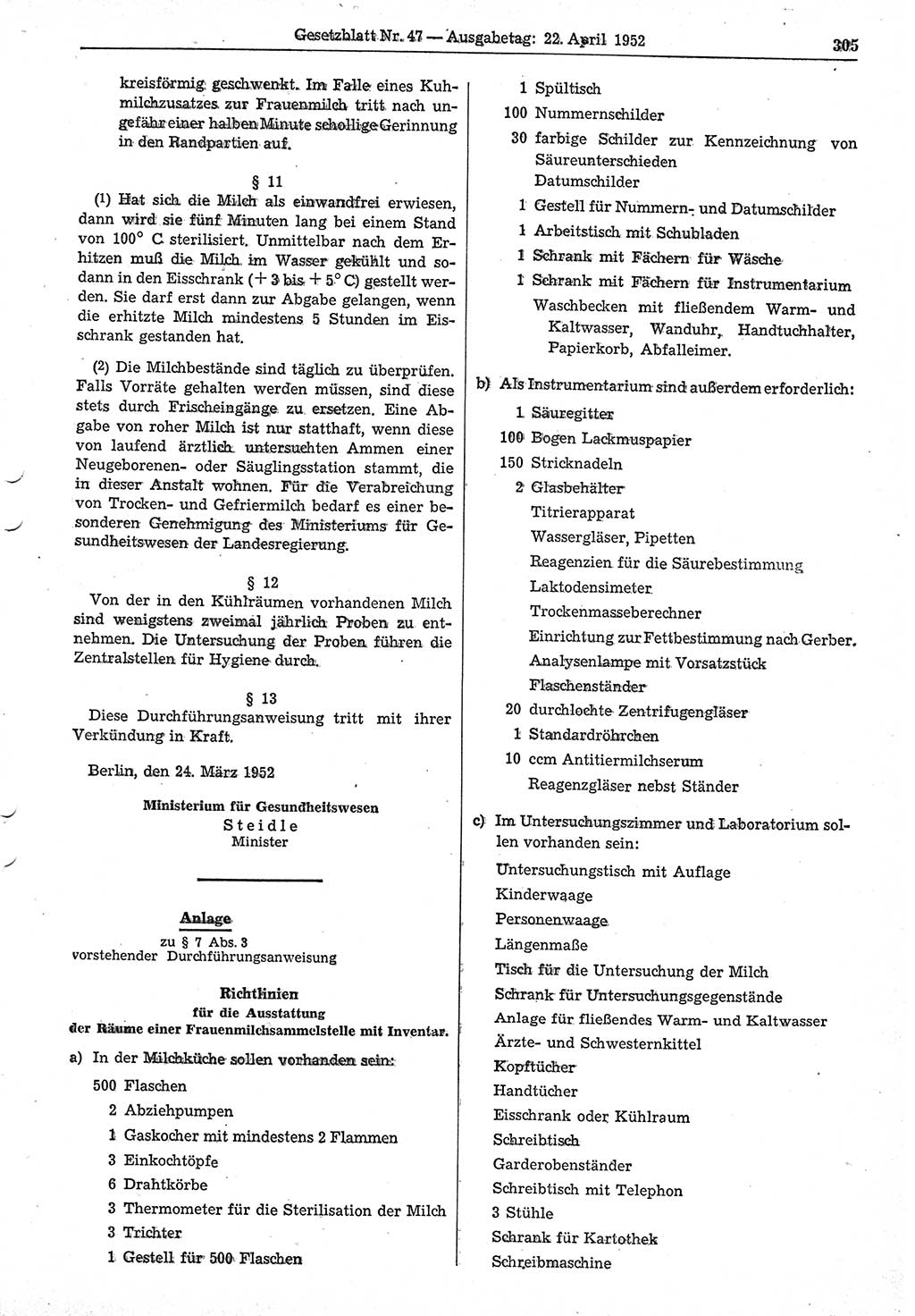 Gesetzblatt (GBl.) der Deutschen Demokratischen Republik (DDR) 1952, Seite 305 (GBl. DDR 1952, S. 305)