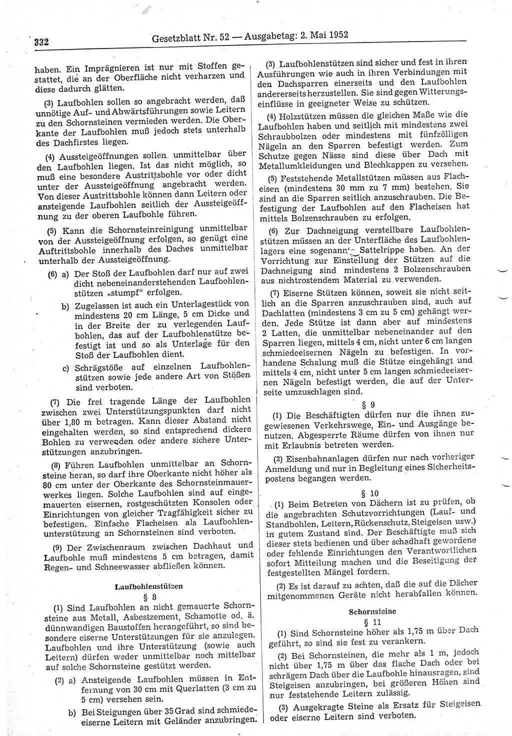 Gesetzblatt (GBl.) der Deutschen Demokratischen Republik (DDR) 1952, Seite 332 (GBl. DDR 1952, S. 332)