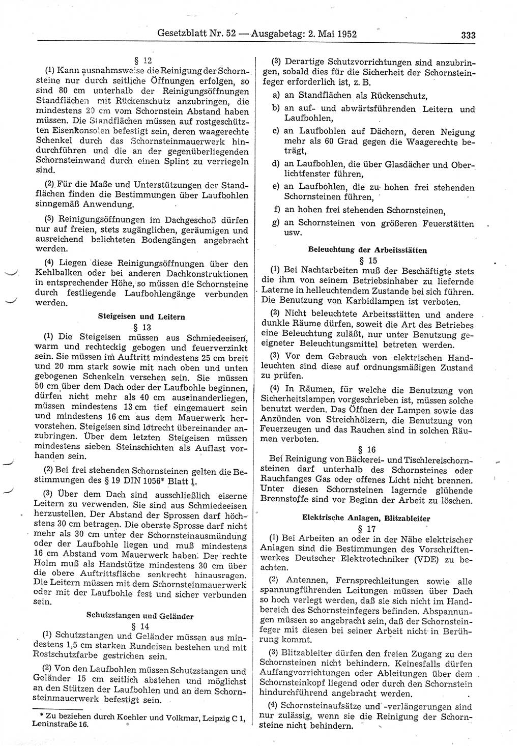 Gesetzblatt (GBl.) der Deutschen Demokratischen Republik (DDR) 1952, Seite 333 (GBl. DDR 1952, S. 333)