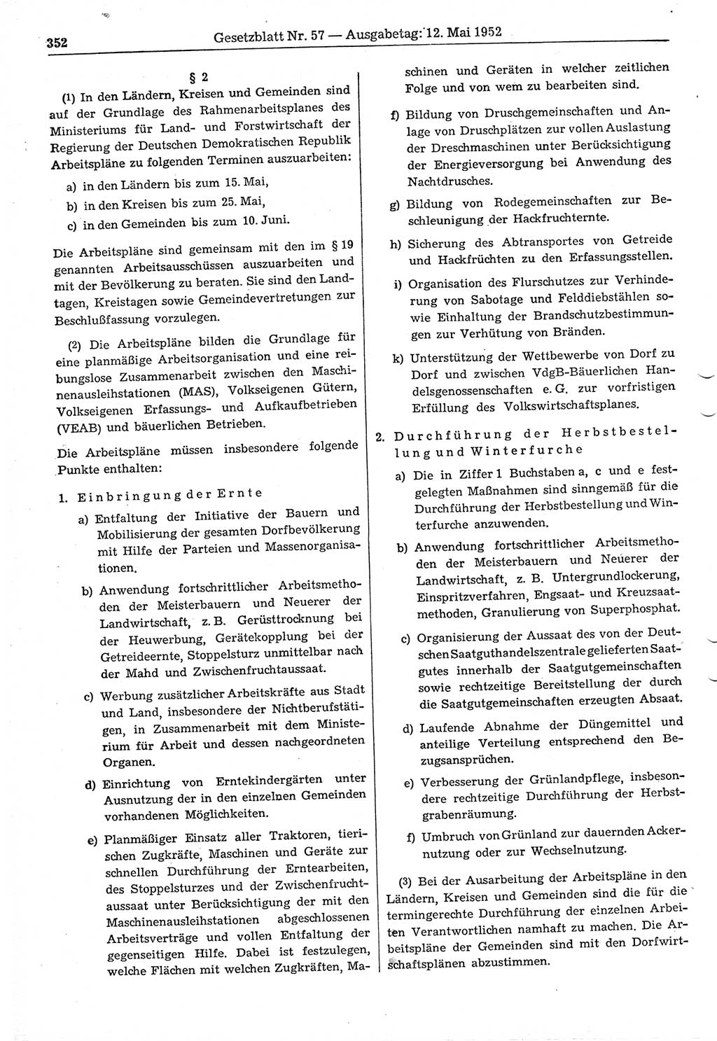 Gesetzblatt (GBl.) der Deutschen Demokratischen Republik (DDR) 1952, Seite 352 (GBl. DDR 1952, S. 352)