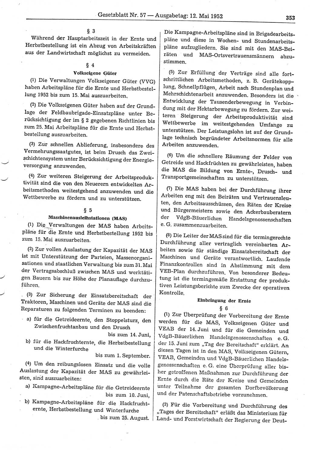 Gesetzblatt (GBl.) der Deutschen Demokratischen Republik (DDR) 1952, Seite 353 (GBl. DDR 1952, S. 353)