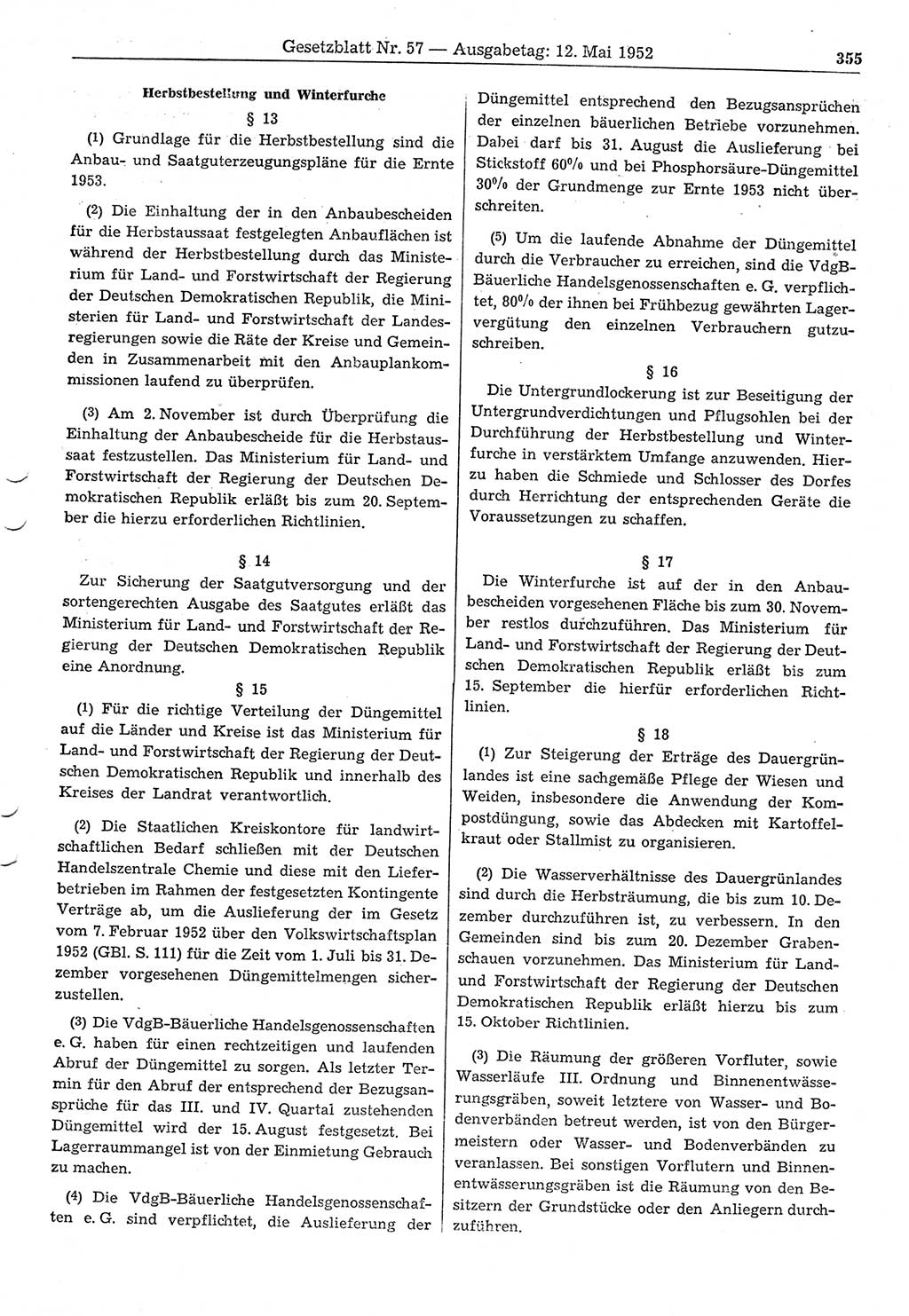 Gesetzblatt (GBl.) der Deutschen Demokratischen Republik (DDR) 1952, Seite 355 (GBl. DDR 1952, S. 355)