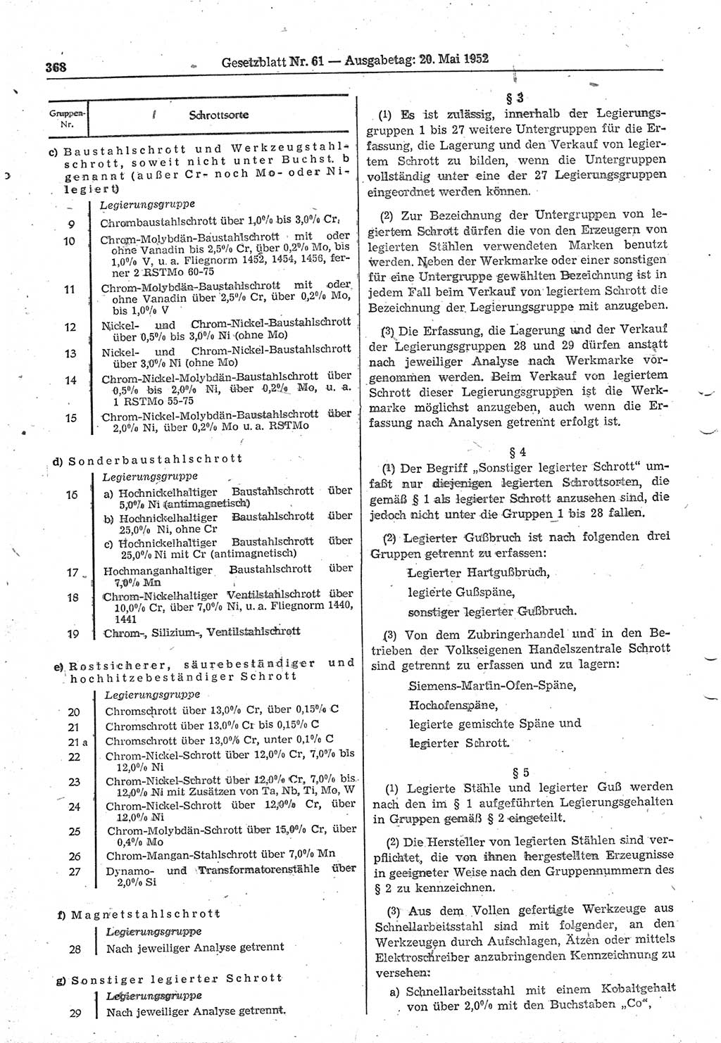 Gesetzblatt (GBl.) der Deutschen Demokratischen Republik (DDR) 1952, Seite 368 (GBl. DDR 1952, S. 368)
