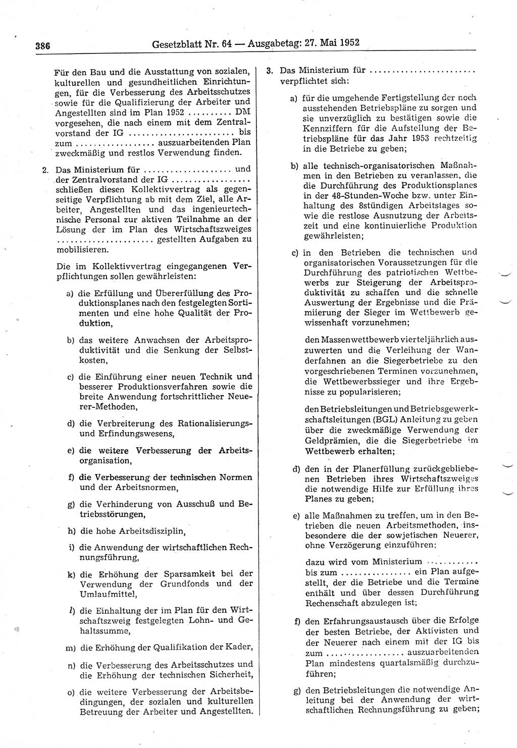 Gesetzblatt (GBl.) der Deutschen Demokratischen Republik (DDR) 1952, Seite 386 (GBl. DDR 1952, S. 386)