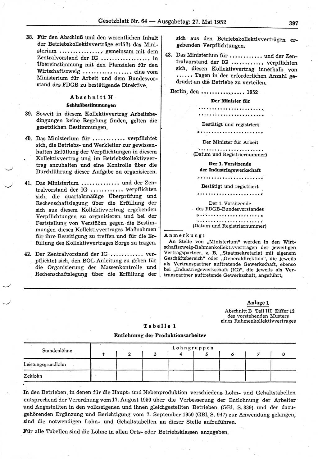 Gesetzblatt (GBl.) der Deutschen Demokratischen Republik (DDR) 1952, Seite 397 (GBl. DDR 1952, S. 397)