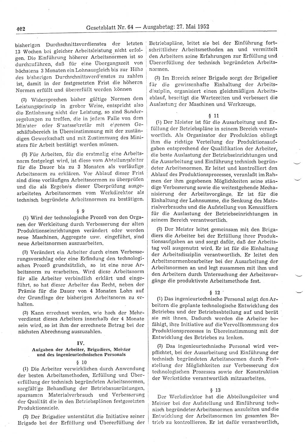 Gesetzblatt (GBl.) der Deutschen Demokratischen Republik (DDR) 1952, Seite 402 (GBl. DDR 1952, S. 402)