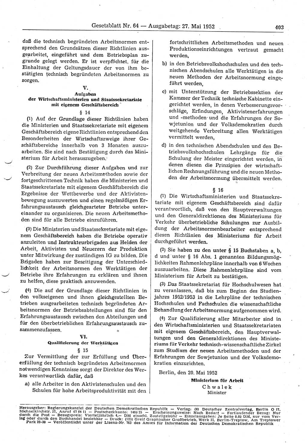 Gesetzblatt (GBl.) der Deutschen Demokratischen Republik (DDR) 1952, Seite 403 (GBl. DDR 1952, S. 403)