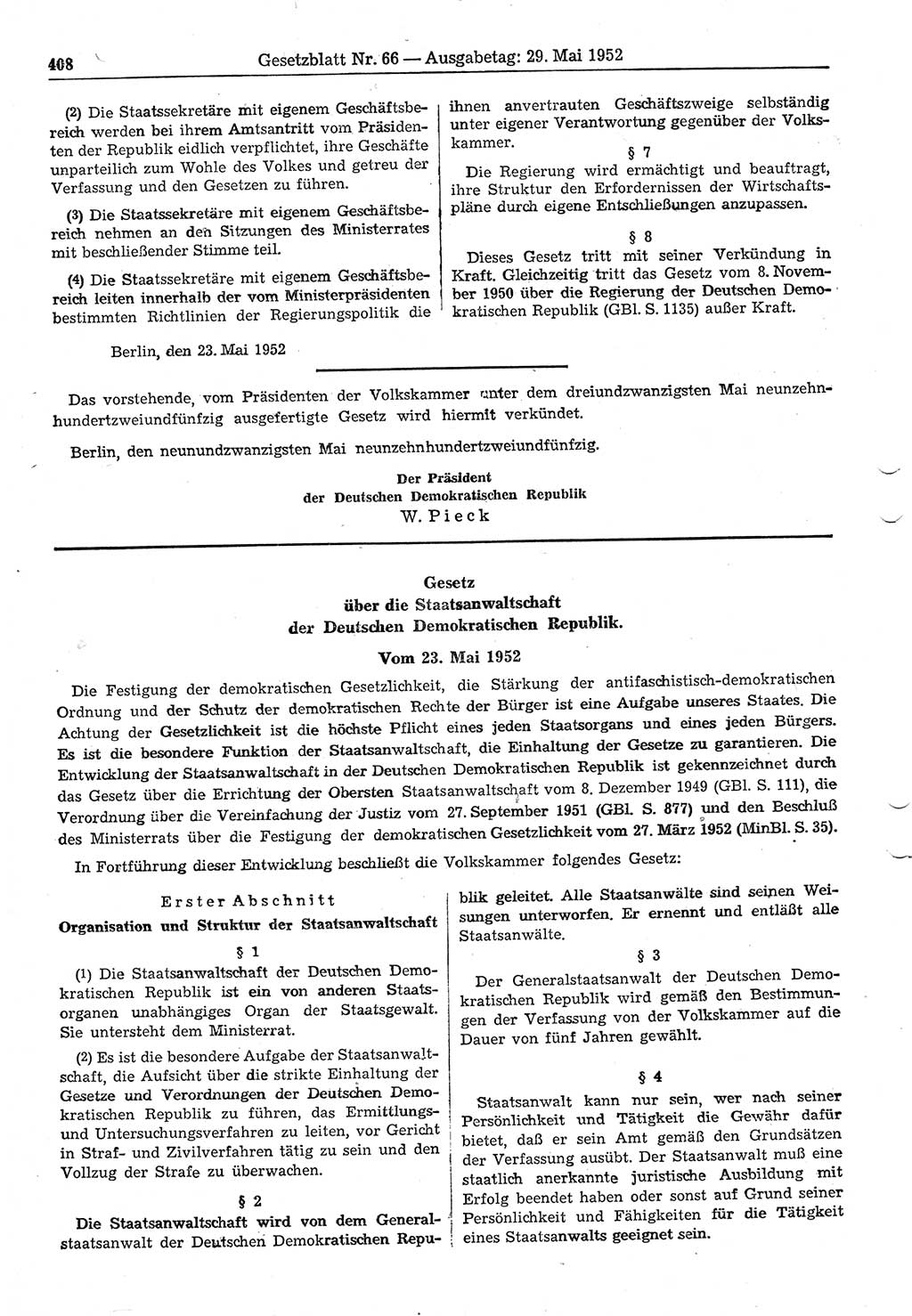 Gesetzblatt (GBl.) der Deutschen Demokratischen Republik (DDR) 1952, Seite 408 (GBl. DDR 1952, S. 408)