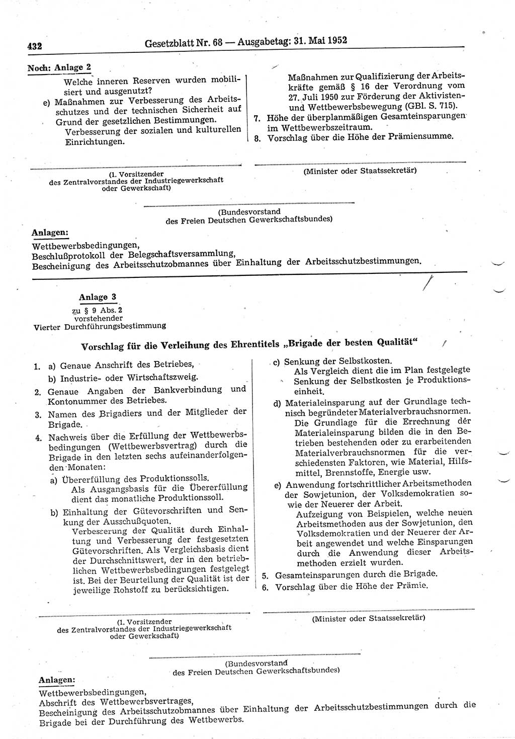 Gesetzblatt (GBl.) der Deutschen Demokratischen Republik (DDR) 1952, Seite 432 (GBl. DDR 1952, S. 432)