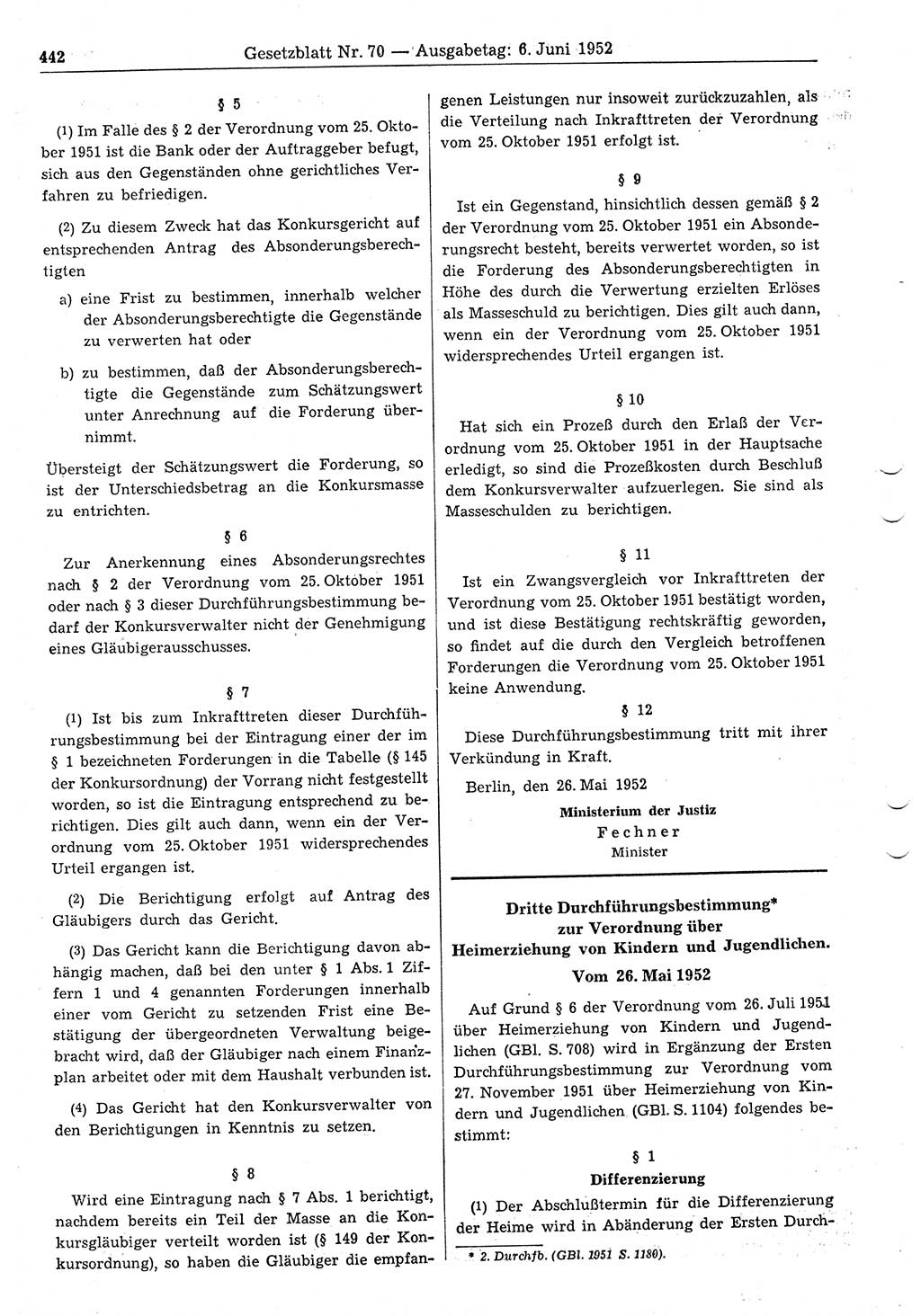 Gesetzblatt (GBl.) der Deutschen Demokratischen Republik (DDR) 1952, Seite 442 (GBl. DDR 1952, S. 442)