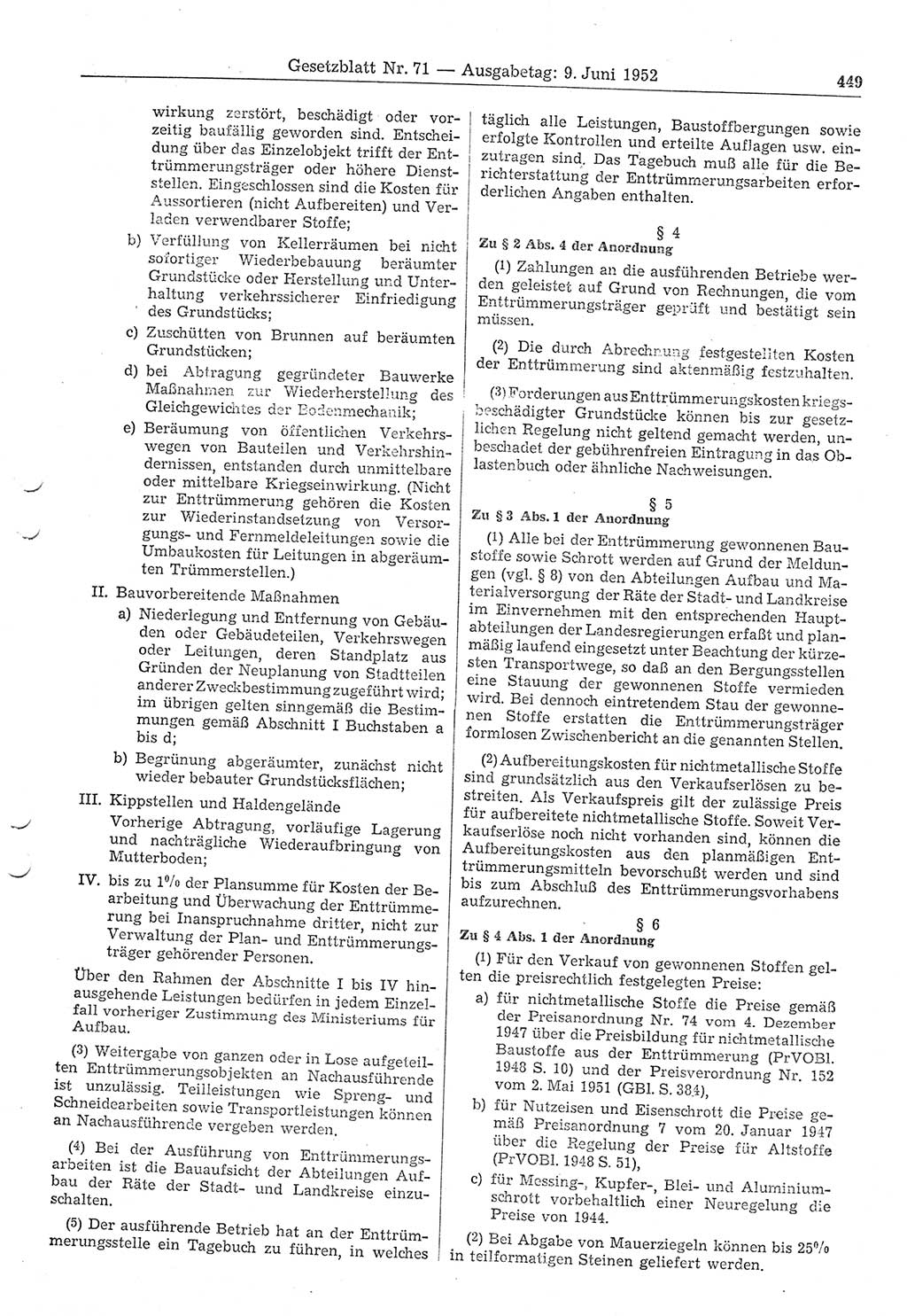 Gesetzblatt (GBl.) der Deutschen Demokratischen Republik (DDR) 1952, Seite 449 (GBl. DDR 1952, S. 449)