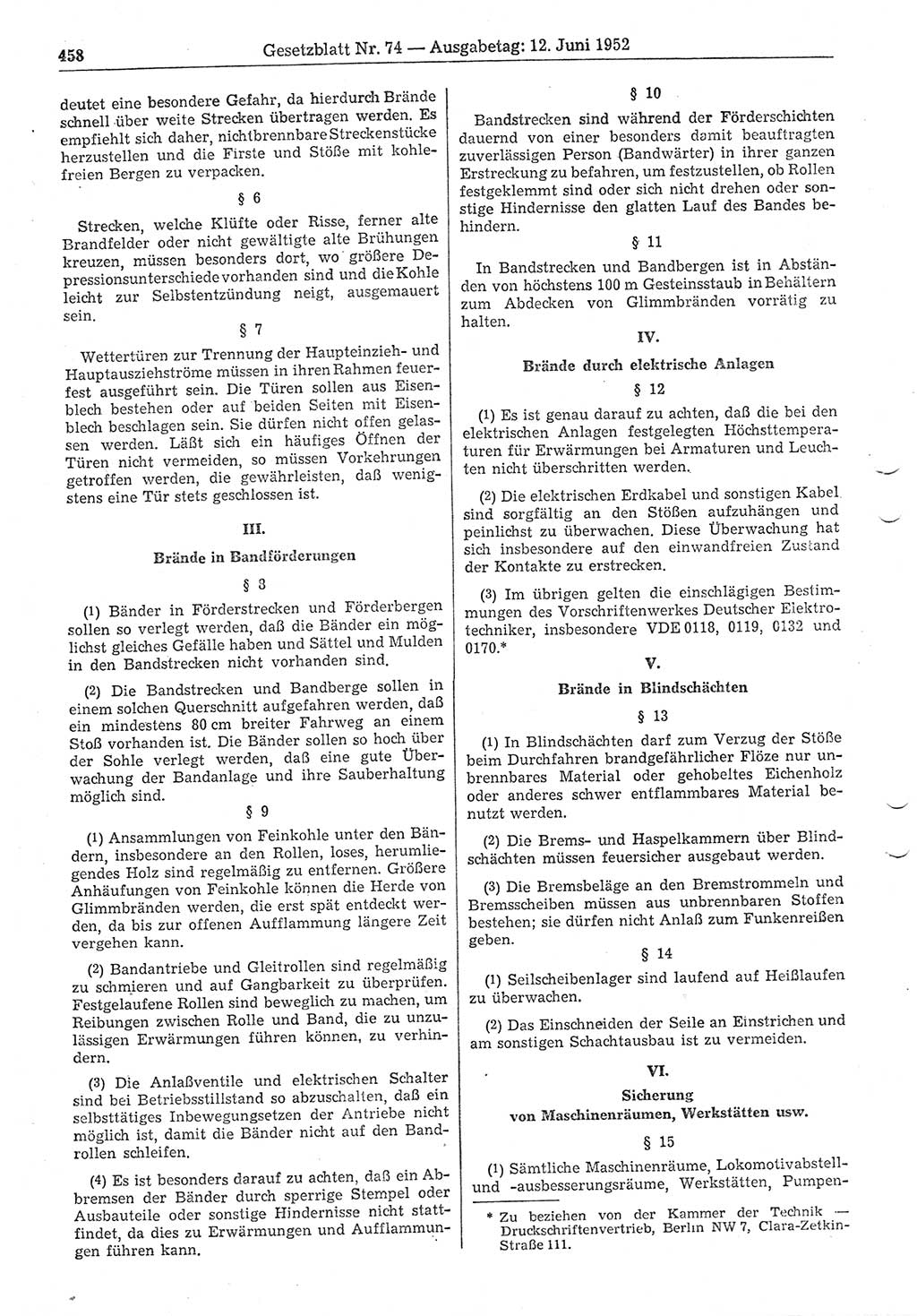 Gesetzblatt (GBl.) der Deutschen Demokratischen Republik (DDR) 1952, Seite 458 (GBl. DDR 1952, S. 458)