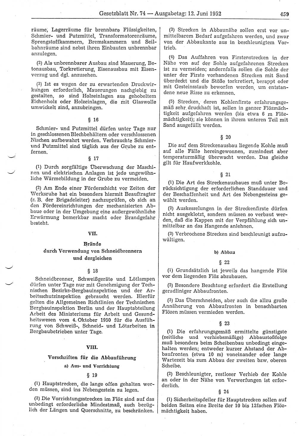 Gesetzblatt (GBl.) der Deutschen Demokratischen Republik (DDR) 1952, Seite 459 (GBl. DDR 1952, S. 459)