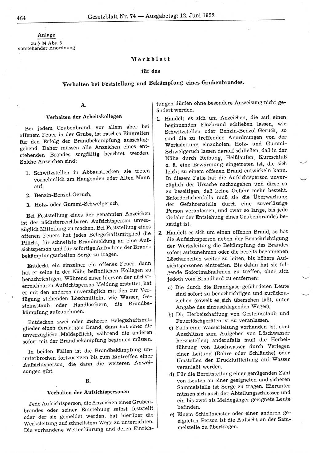 Gesetzblatt (GBl.) der Deutschen Demokratischen Republik (DDR) 1952, Seite 464 (GBl. DDR 1952, S. 464)