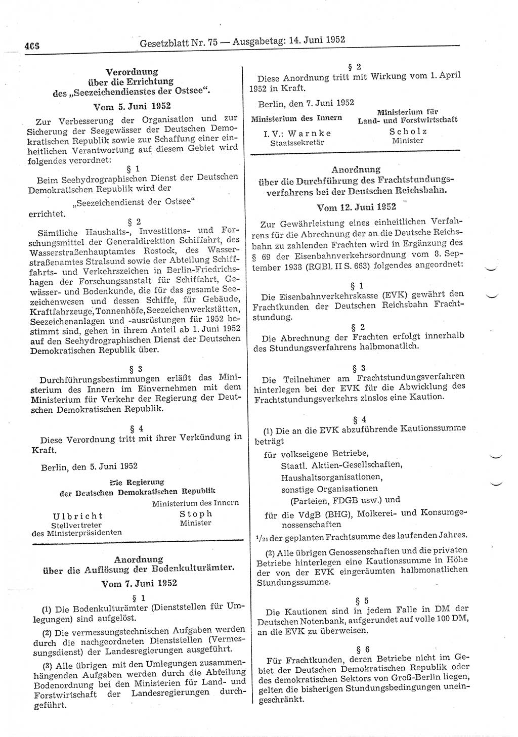 Gesetzblatt (GBl.) der Deutschen Demokratischen Republik (DDR) 1952, Seite 466 (GBl. DDR 1952, S. 466)