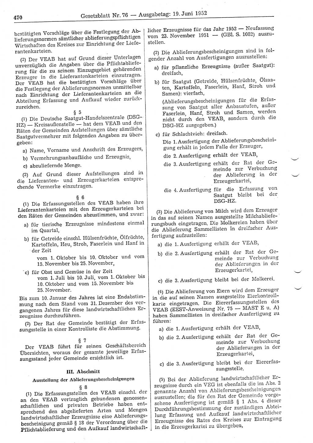 Gesetzblatt (GBl.) der Deutschen Demokratischen Republik (DDR) 1952, Seite 470 (GBl. DDR 1952, S. 470)