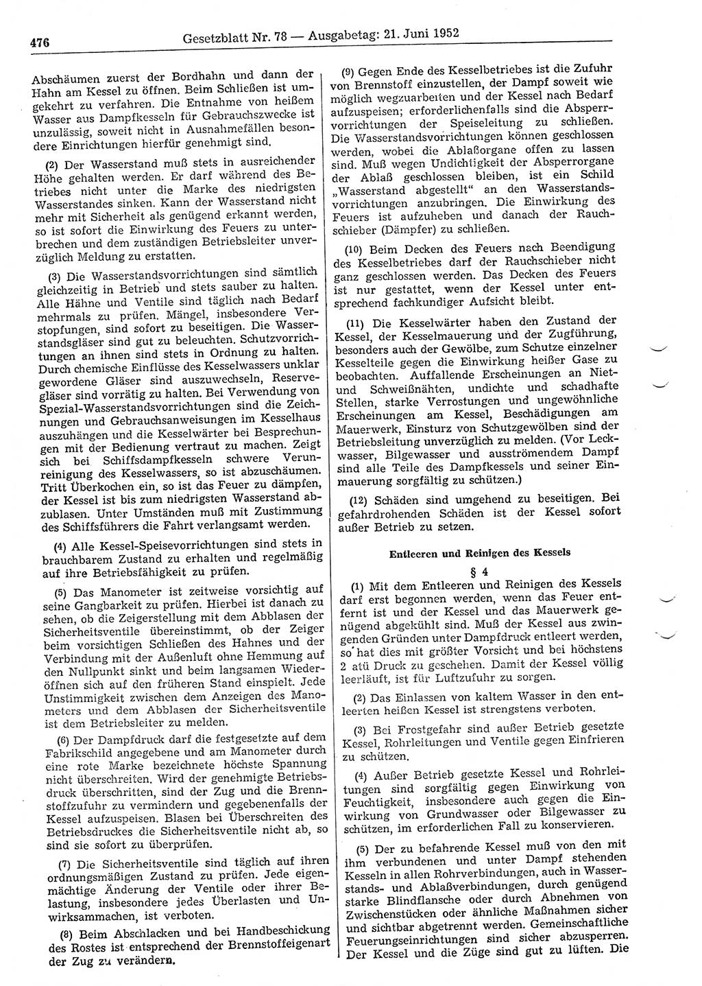 Gesetzblatt (GBl.) der Deutschen Demokratischen Republik (DDR) 1952, Seite 476 (GBl. DDR 1952, S. 476)