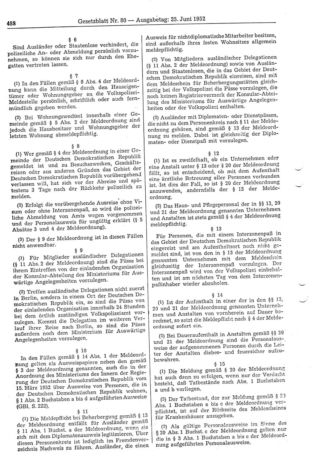 Gesetzblatt (GBl.) der Deutschen Demokratischen Republik (DDR) 1952, Seite 488 (GBl. DDR 1952, S. 488)