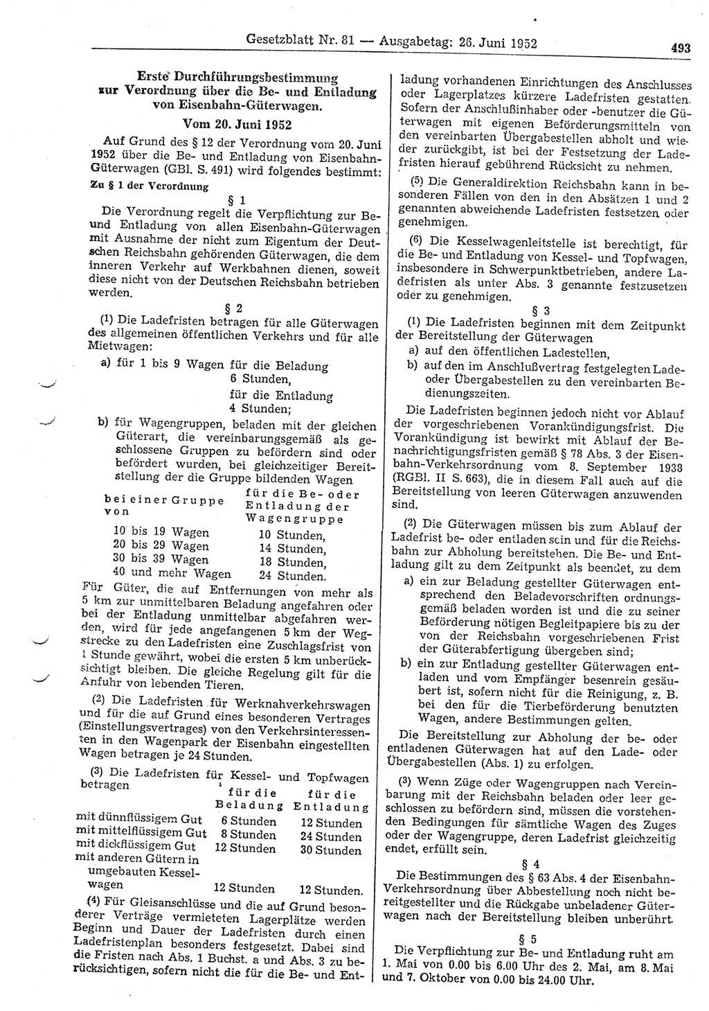 Gesetzblatt (GBl.) der Deutschen Demokratischen Republik (DDR) 1952, Seite 493 (GBl. DDR 1952, S. 493)