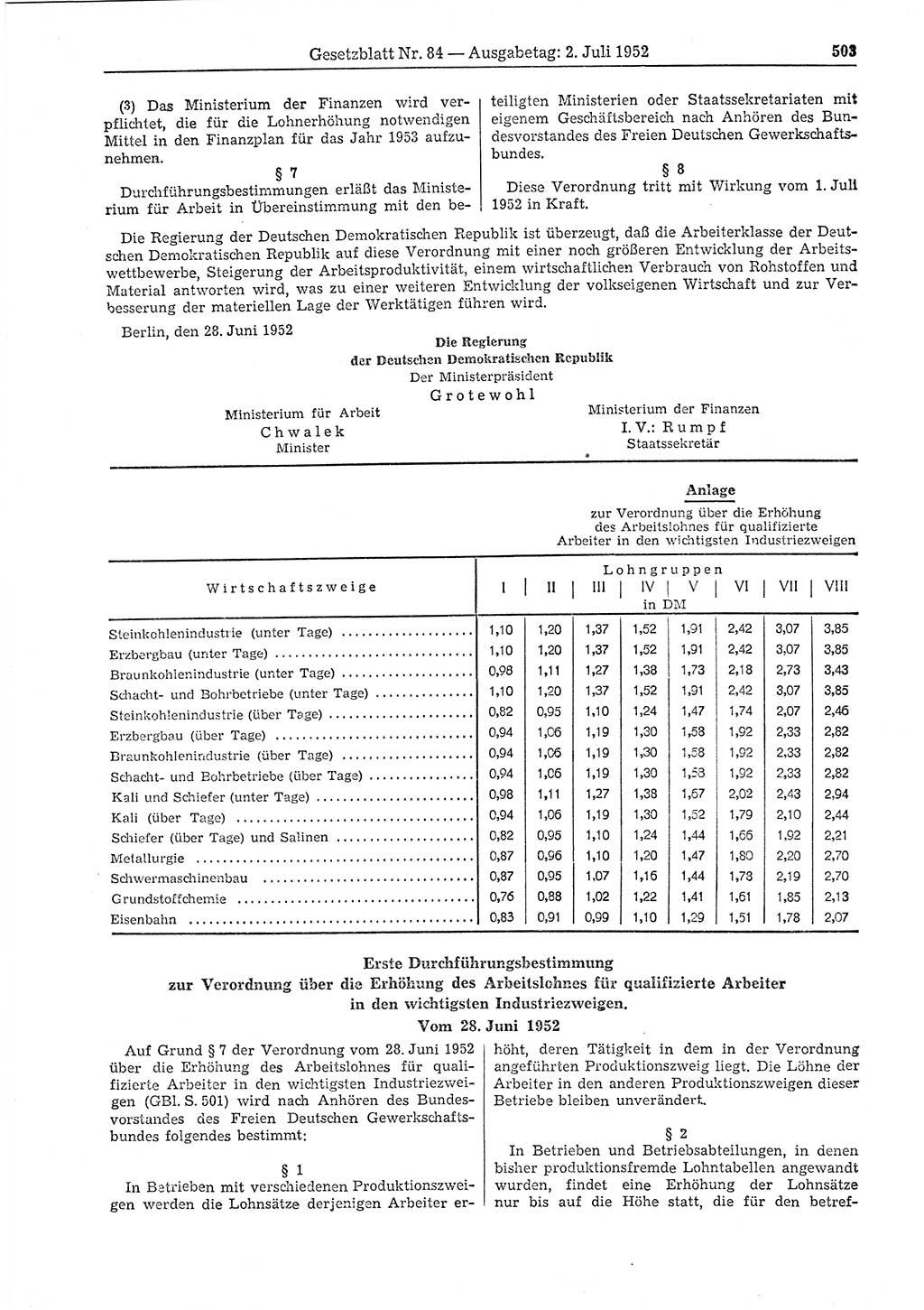 Gesetzblatt (GBl.) der Deutschen Demokratischen Republik (DDR) 1952, Seite 503 (GBl. DDR 1952, S. 503)