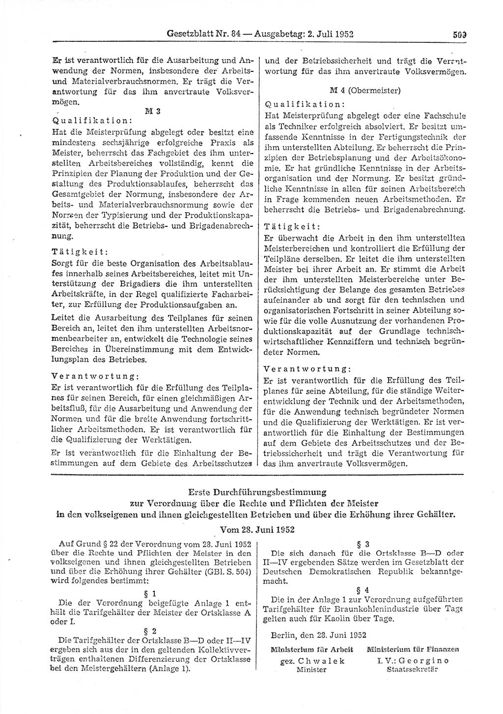 Gesetzblatt (GBl.) der Deutschen Demokratischen Republik (DDR) 1952, Seite 509 (GBl. DDR 1952, S. 509)