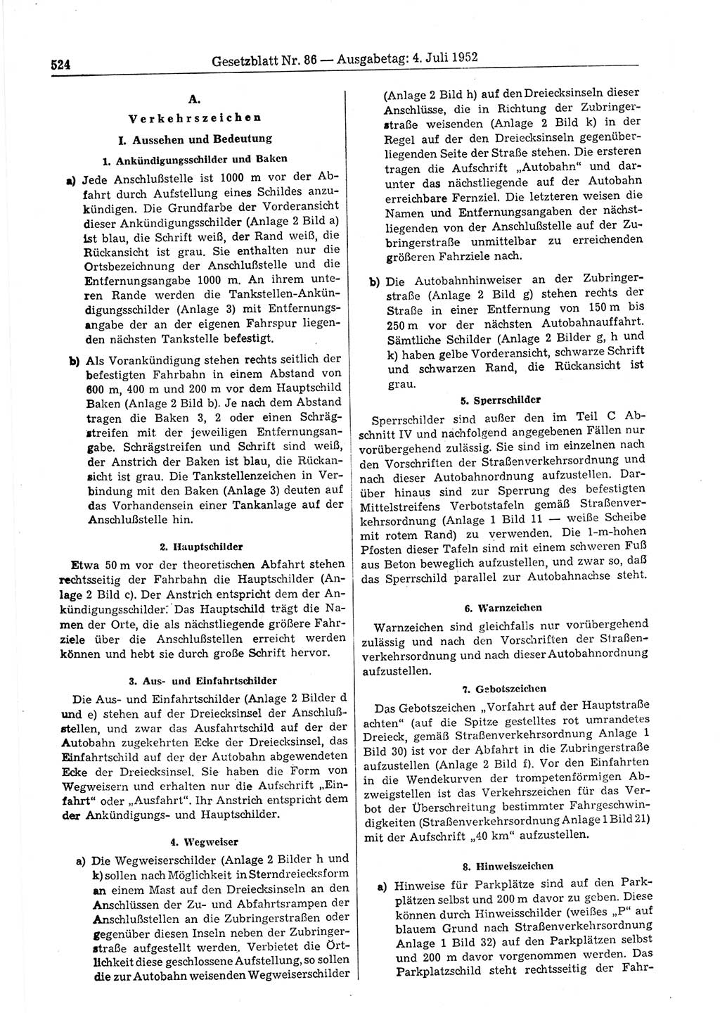 Gesetzblatt (GBl.) der Deutschen Demokratischen Republik (DDR) 1952, Seite 524 (GBl. DDR 1952, S. 524)