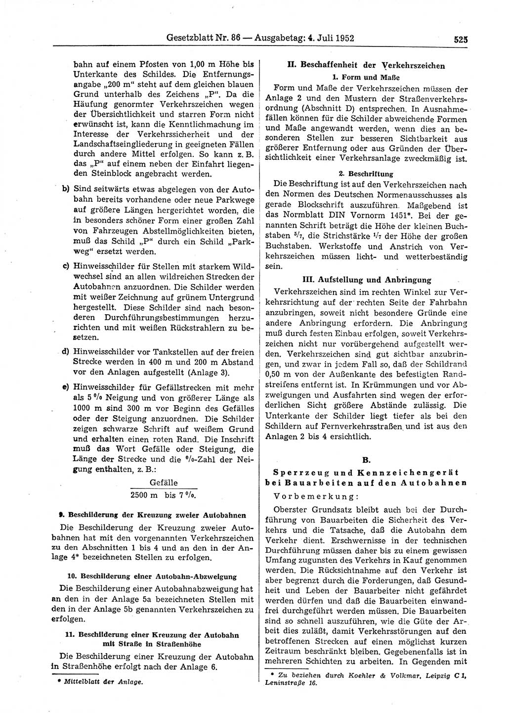 Gesetzblatt (GBl.) der Deutschen Demokratischen Republik (DDR) 1952, Seite 525 (GBl. DDR 1952, S. 525)